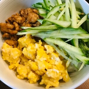 鶏そぼろと卵ときゅうりの三色丼